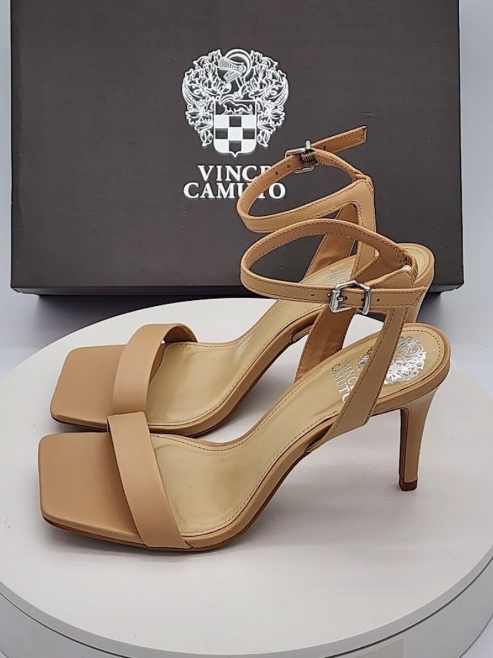 Vince Camuto Saprenda 2 Sandstone Nappa Leather Ankle Strap Heels Size 8.5 M - Picture 5 of 10